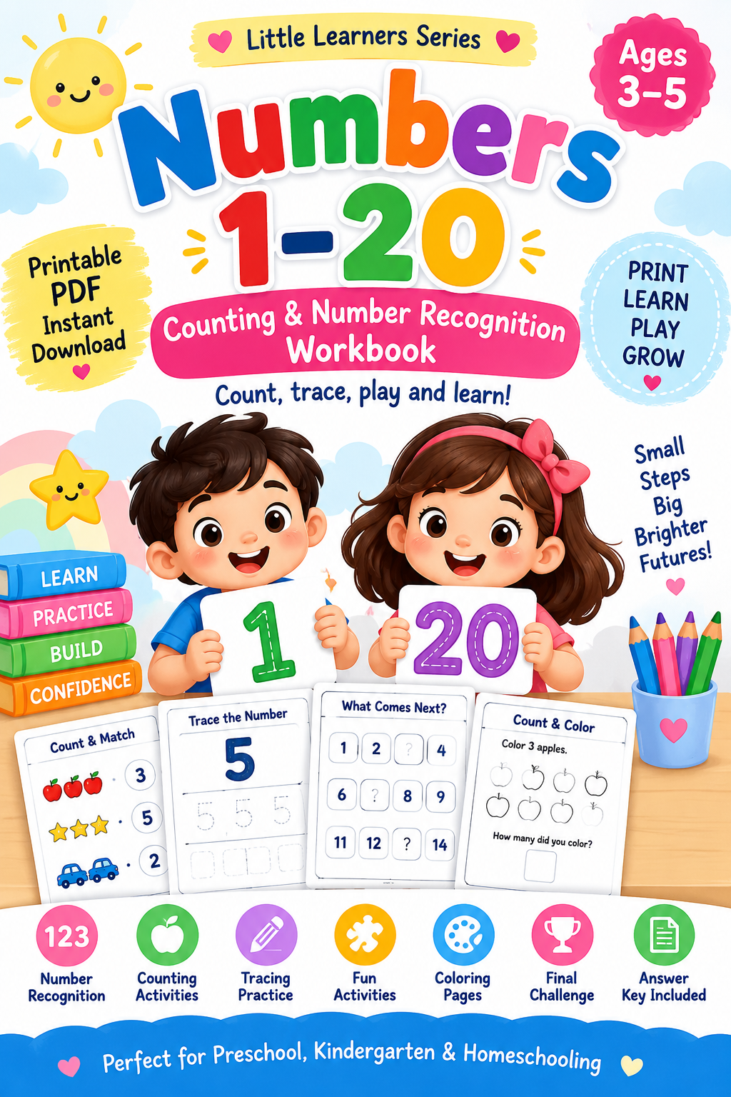 Numbers 1–20 Counting & Number Recognition Workbook | Ages 3–5